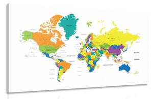 Obraz kolorowa mapa świata na białym tle