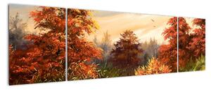 Obraz rzeki w jesiennym krajobrazie, obraz olejny (170x50 cm)