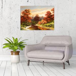 Obraz rzeki w jesiennym krajobrazie, obraz olejny (70x50 cm)