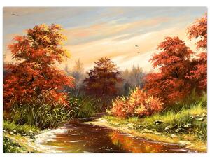 Obraz rzeki w jesiennym krajobrazie, obraz olejny (70x50 cm)