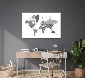 Obraz mapa świata w wersji czarno-białej