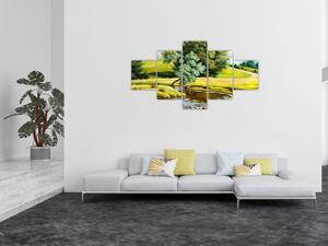 Obraz - rzeka między łąkami, obraz olejny (125x70 cm)