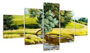 Obraz - rzeka między łąkami, obraz olejny (125x70 cm)