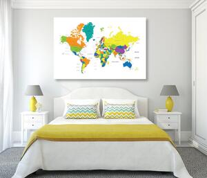 Obraz kolorowa mapa świata na białym tle
