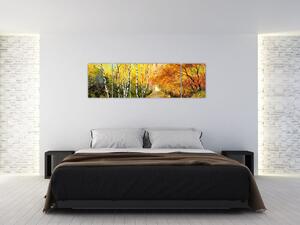 Obraz - Romantyczna aleja wzdłuż wody, obraz olejny (170x50 cm)