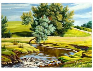 Obraz - rzeka między łąkami, obraz olejny (70x50 cm)