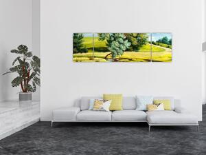 Obraz - rzeka między łąkami, obraz olejny (170x50 cm)