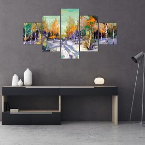 Obraz - Zaśnieżona ścieżka przez las, obraz olejny (125x70 cm)