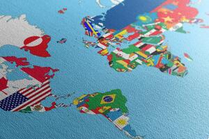 Obraz na korku mapa świata z flagami