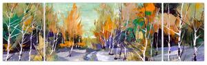 Obraz - Zaśnieżona ścieżka przez las, obraz olejny (170x50 cm)