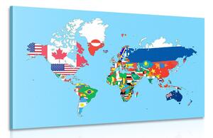 Obraz mapa świata z flagami
