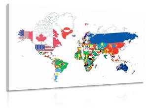 Obraz mapa świata z flagami z białym tłem