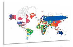 Obraz mapa świata z flagami z białym tłem