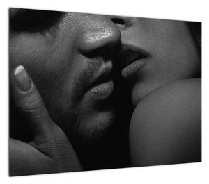 Obraz - Pocałunek, czarno - białe zdjęcie (70x50 cm)