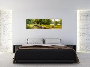 Obraz - Rzeka przy lesie, obraz olejny (170x50 cm)