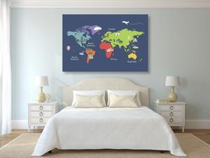 Obraz na korku mapa świata z punktami orientacyjnymi