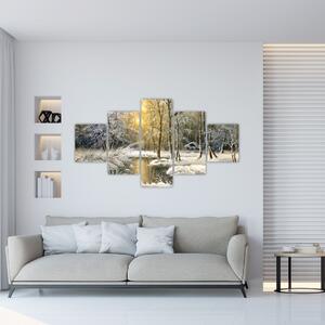 Obraz - Domek w lesie, obraz olejny (125x70 cm)