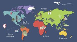 Obraz na korku mapa świata z punktami orientacyjnymi