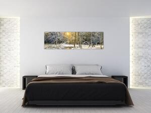 Obraz - Domek w lesie, obraz olejny (170x50 cm)