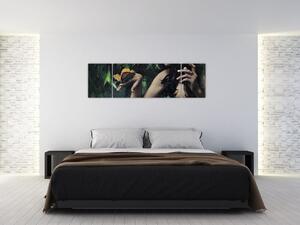 Obraz pełnej wdzięku kobiety z motylem (170x50 cm)