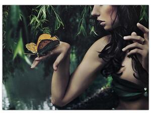 Obraz pełnej wdzięku kobiety z motylem (70x50 cm)