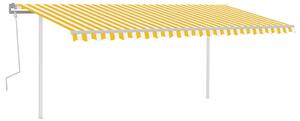 Ręcznie zwijana markiza z słupkami, 5x3,5 m, żółto-biała