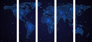 5-częściowy obraz mapa świata z nocnym niebem