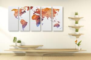 5-częściowy obraz wielokątna mapa świata w odcieniach pomarańczy