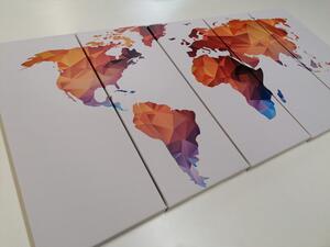 5-częściowy obraz wielokątna mapa świata w odcieniach pomarańczy