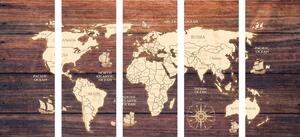 5-częściowy obraz mapa na drewnie