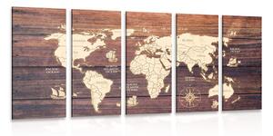 5-częściowy obraz mapa na drewnie