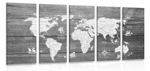 5-częściowy obraz czarno-biała mapa na drewnie