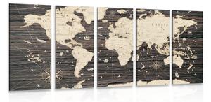 5-częściowy obraz mapa na drewnianym tle