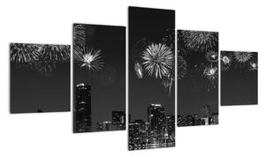 Obraz - Fajerwerki w Miami, czarno - białe (125x70 cm)