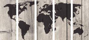 5-częściowy obraz mapa na drewnianym tle
