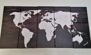 5-częściowy obraz mapa świata na drewnie