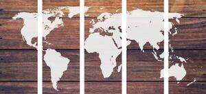 5-częściowy obraz mapa świata z drewnianym tłem