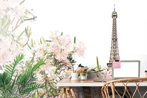 Fototapeta Wieża Eiffla i różowe kwiaty