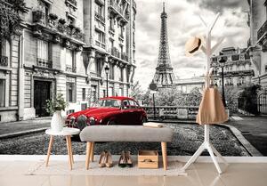 Fototapeta czerwony samochód retro w Paryżu