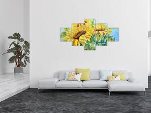 Obraz kwitnących słoneczników (125x70 cm)