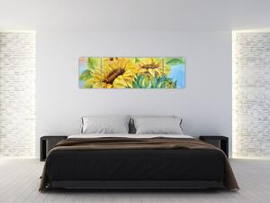 Obraz kwitnących słoneczników (170x50 cm)