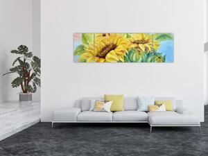 Obraz kwitnących słoneczników (170x50 cm)