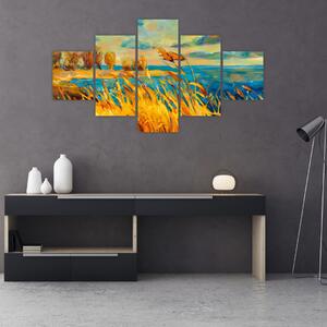 Obraz - Zachód słońca nad jeziorem, obraz akrylowy (125x70 cm)