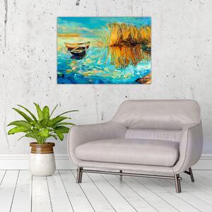 Obraz - Jezioro z łodziami (70x50 cm)