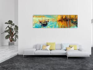 Obraz - Jezioro z łodziami (170x50 cm)