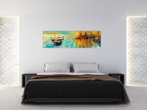 Obraz - Jezioro z łodziami (170x50 cm)