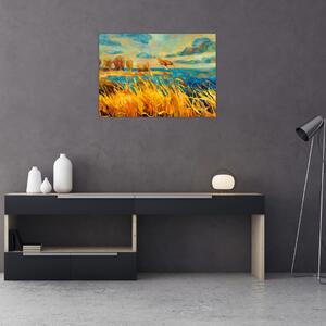 Obraz - Zachód słońca nad jeziorem, obraz akrylowy (70x50 cm)