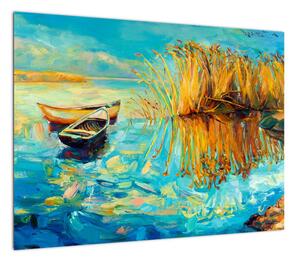 Obraz - Jezioro z łodziami (70x50 cm)