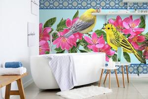 Samoprzylepna Tapety ptaki i kwiaty w stylu vintage
