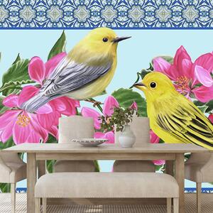 Tapety ptaki i kwiaty w stylu vintage